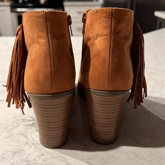 Peep Toe Heeled Bootie with Fringe Detail - Picture 3 of 6